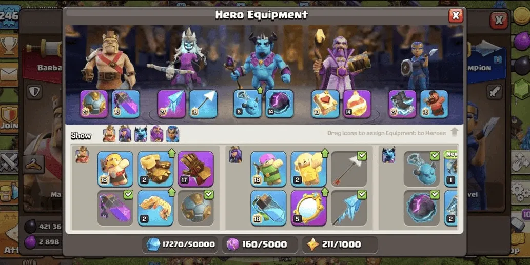 COC522 TH17 ALLMAXED HEROES 100 100 71 53 MAX TROOPS SPELLS PETS EQUIPMENT (G)